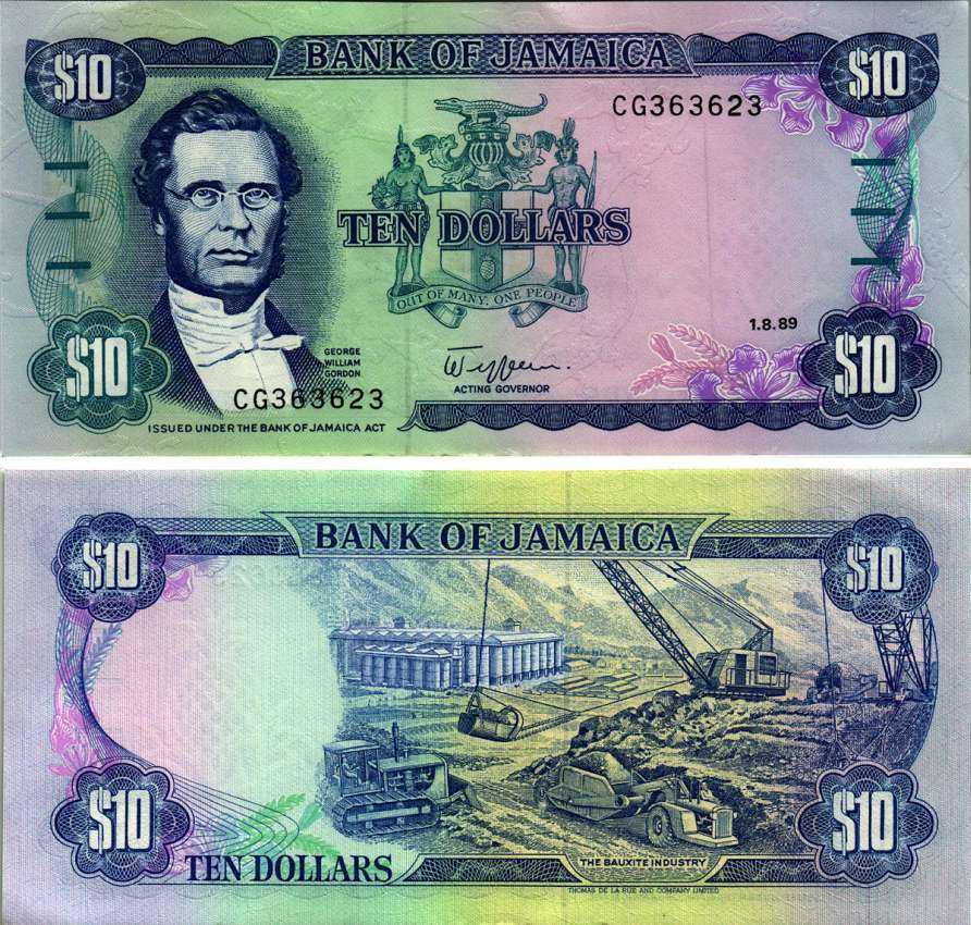 Ямайка 10 долларов 1989 Джордж Вильям Гордон, бокситовая промышленность Pick 71с бумага аUNC 6299-42-1-1
