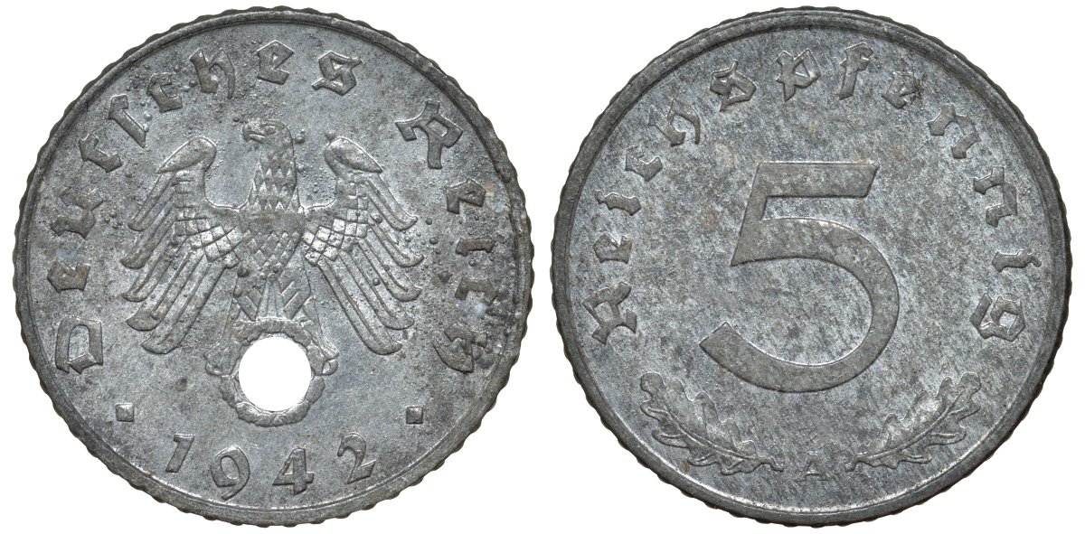 Германия 5 рейхспфеннигов 1942 A KM 100, J.370 цинк 4174-468