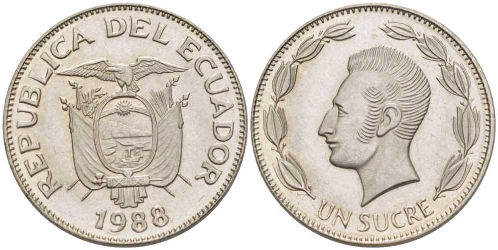 ЭКВАДОР 1 СУКРЕ 1988 АНТОНИО ХОСЕ де СУКРЕ KM 89 сталь плакированная никелем 105-813
