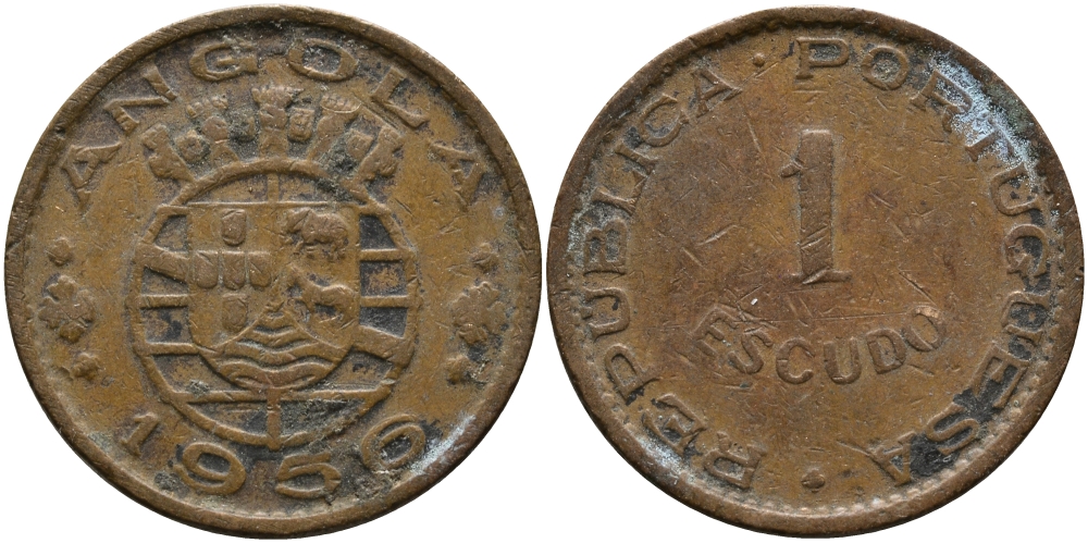 Португальская Ангола 1 эскудо 1956 KM 76 бронза 33-911