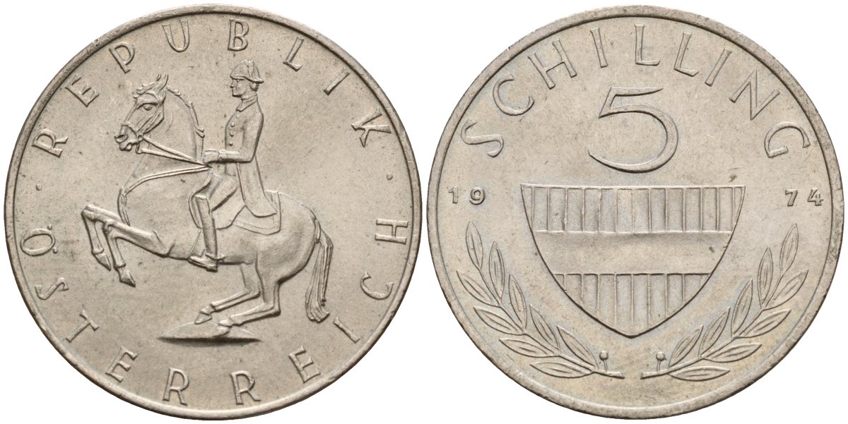 Австрия 5 шиллингов 1974 KM 2889a медно-никель 4177-622