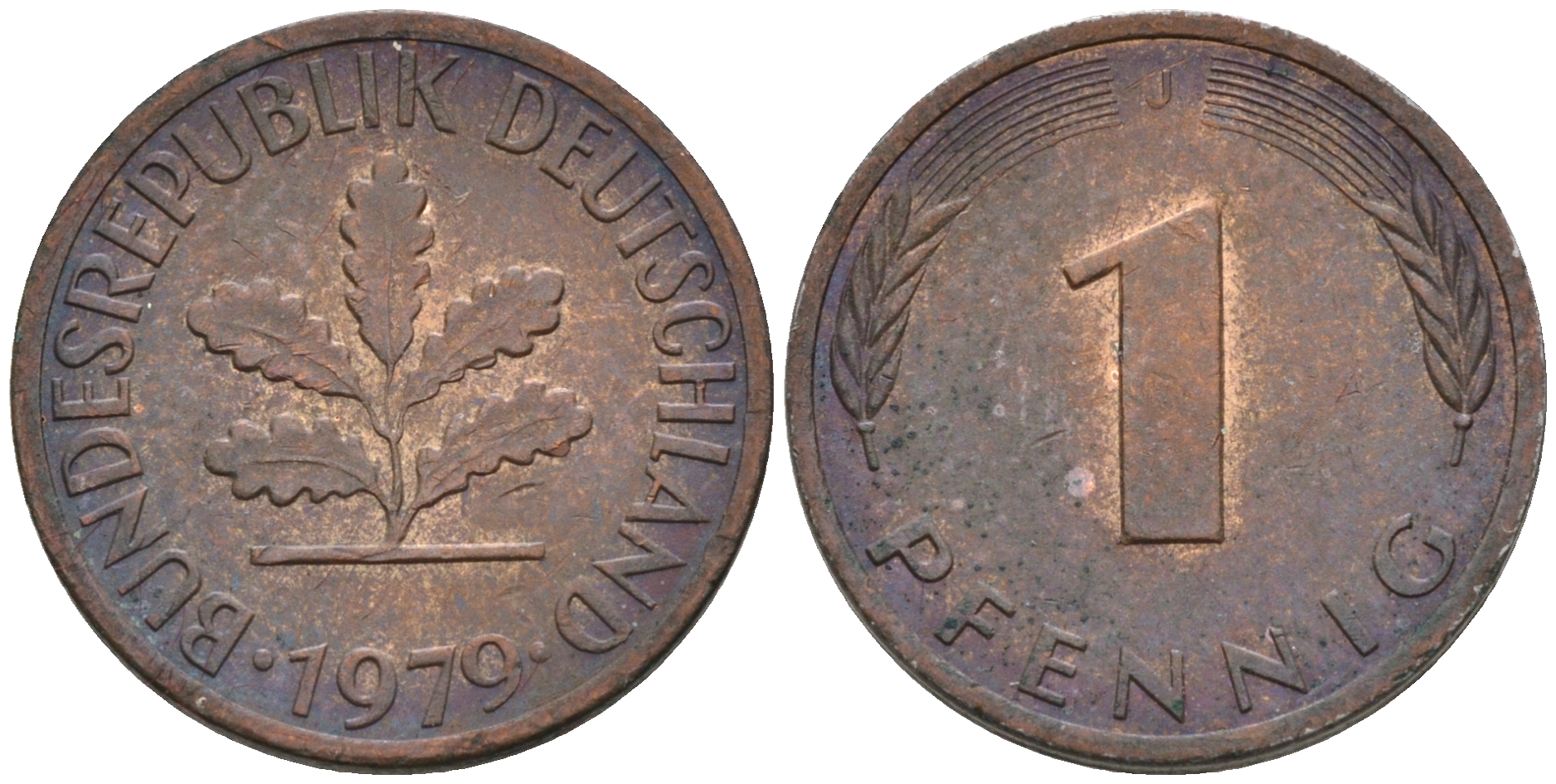 ФРГ 1 ПФЕННИГ 1979 J KM 105, J.380 сталь плакированная медью 75-425