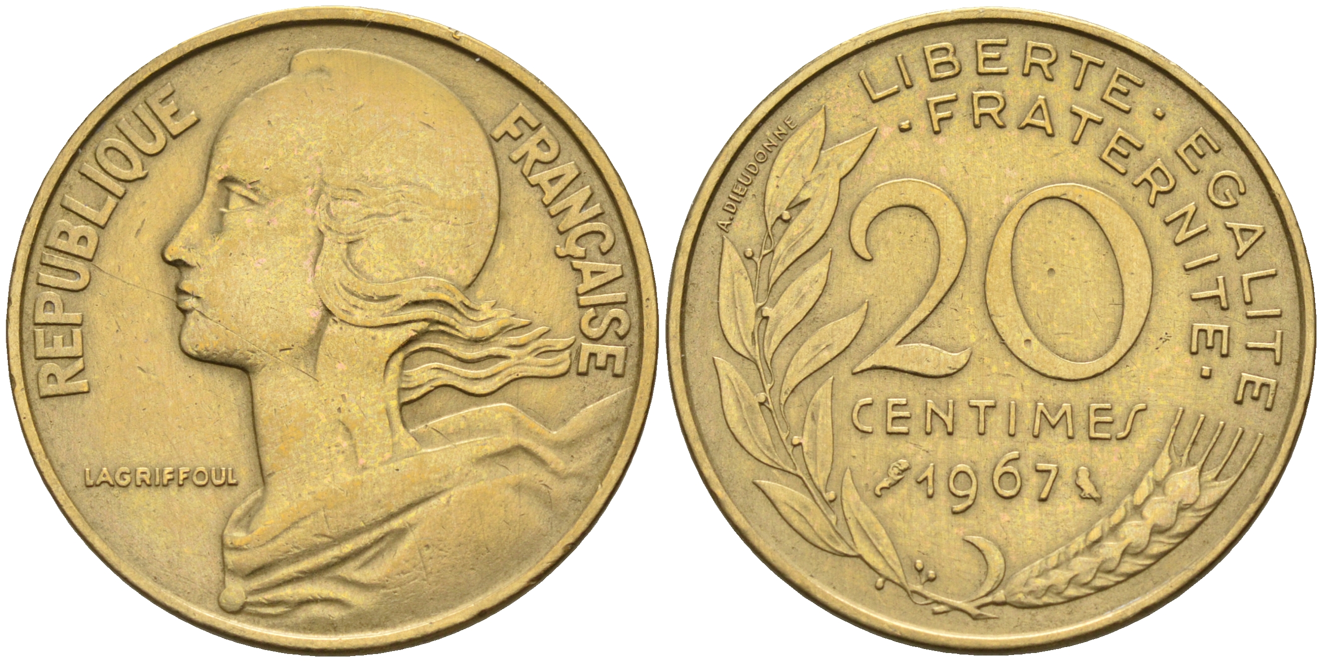 Франция 20 сантимов 1967 тип Marianne KM 930 медь алюминий никель    4595-1052