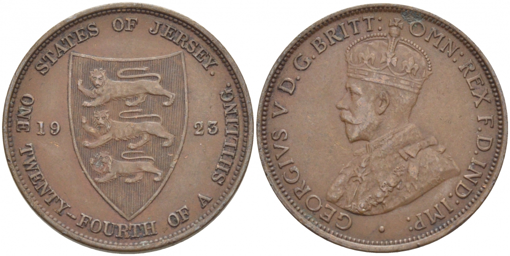 Джерси 1/24 шиллинга 1923 Георг V (1910-1936) KM 11 бронза 3996-653