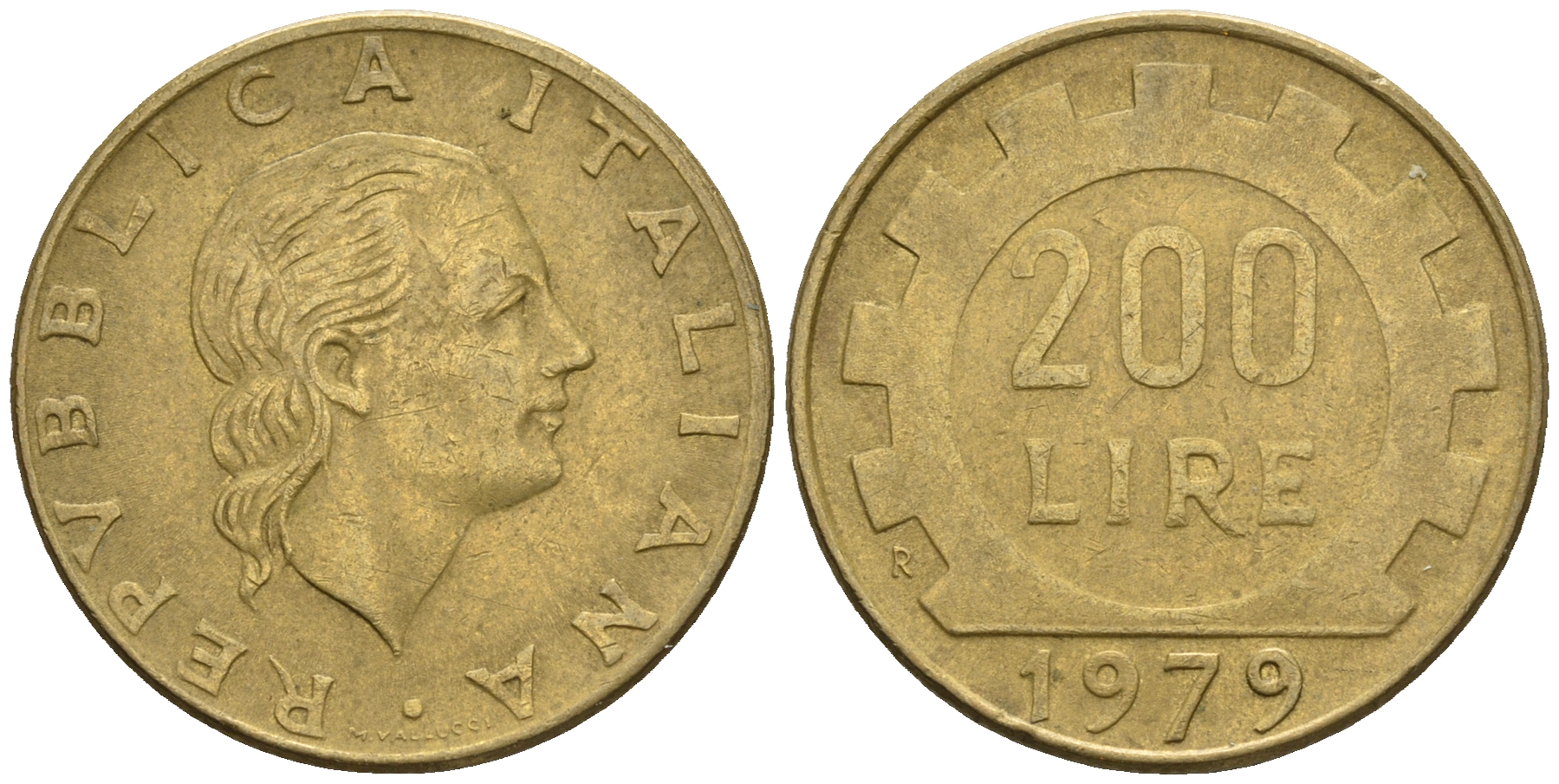 Италия 200 лир 1979 R, шестерня KM 105 алюминиевая бронза 85-333