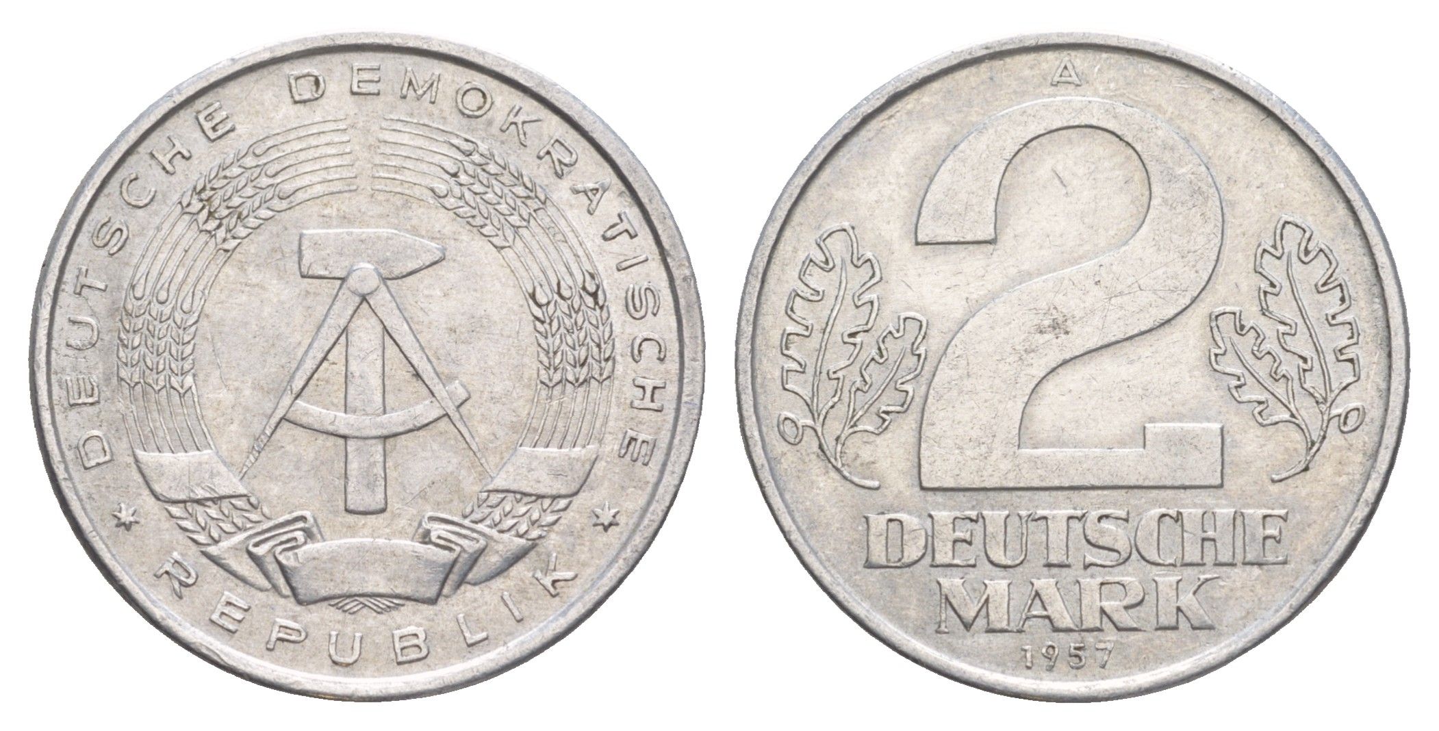 ГДР 2 марки 1957 A KM 14 алюминий 4648-1035