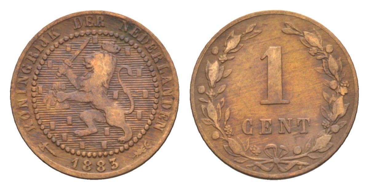 Нидерланды 1 цент 1883 Виллем III (1849-1890) KM 107 бронза 66-724