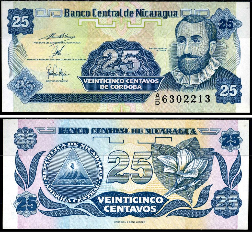 Никарагуа 25 сентаво ND (1991) Франсиско Эрнандес де Кордоба Pick 170 a (2) бумага aUNC 7548-21-2-1