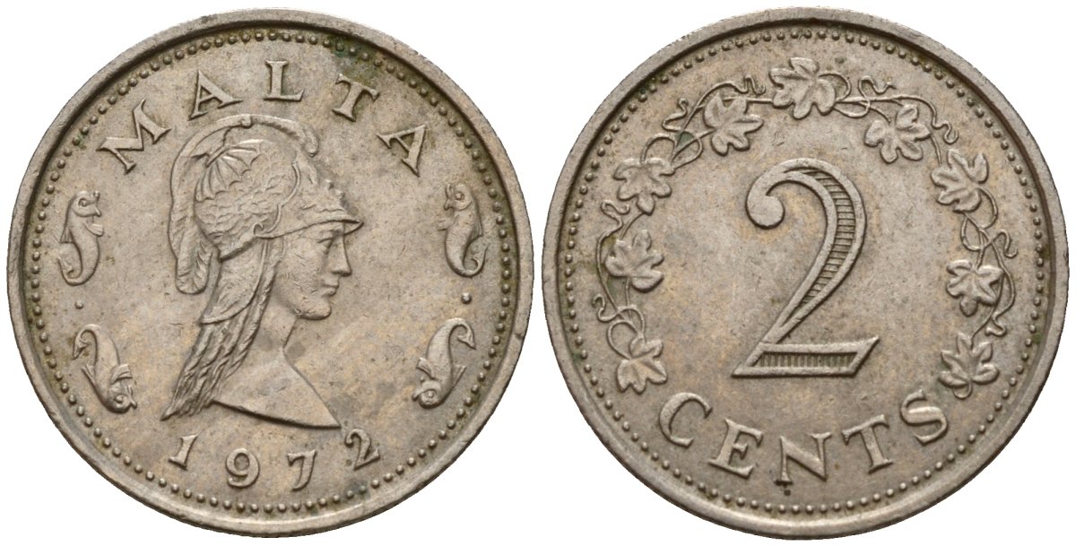 Мальта 2 цента 1972 Пентесилея, царица амазонок KM 9 медь цинк 4154-657