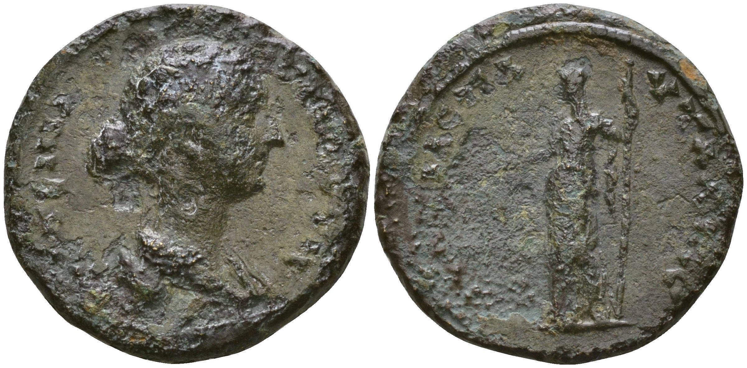 Римская Империя, Провинция Фракия, Павталия AE 161 - 180 Фаустина Младшая, жена Марка Аврелия, бюст императрицы / богиня гера с патерой и скипетром Varbanov 4478, RPC online IV.1 8791 бронза 1100-7-96