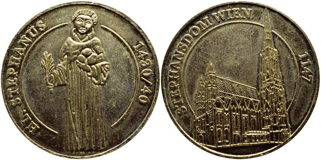 ЕВРОПА ЖЕТОН ND СВЯТОЙ СТЕФАН, СОБОР СВЯТОГО СТЕФАНА В ВЕНЕ желтый металл 1524-823