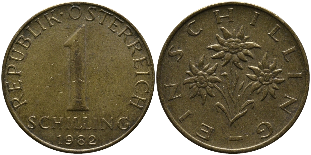 АВСТРИЯ 1 ШИЛЛИНГ 1982 KM 2886 алюминиевая бронза 33-512