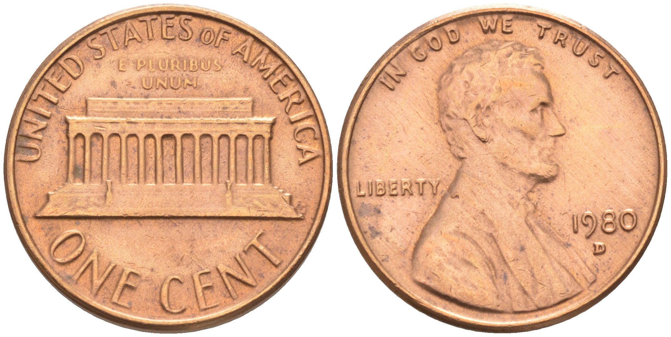 США 1 цент 1980 D, Авраам Линкольн KM 201 медь цинк 188-319