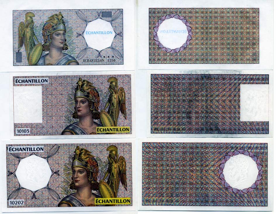 ГРЕЦИЯ НАБОР ИЗ 5 БАНКНОТ ND ECHANTILLON, ОБРАЗЦЫ, ПРОБА ПЕЧАТИ бумага UNC (ПРЕСС) 7146-36-2-2