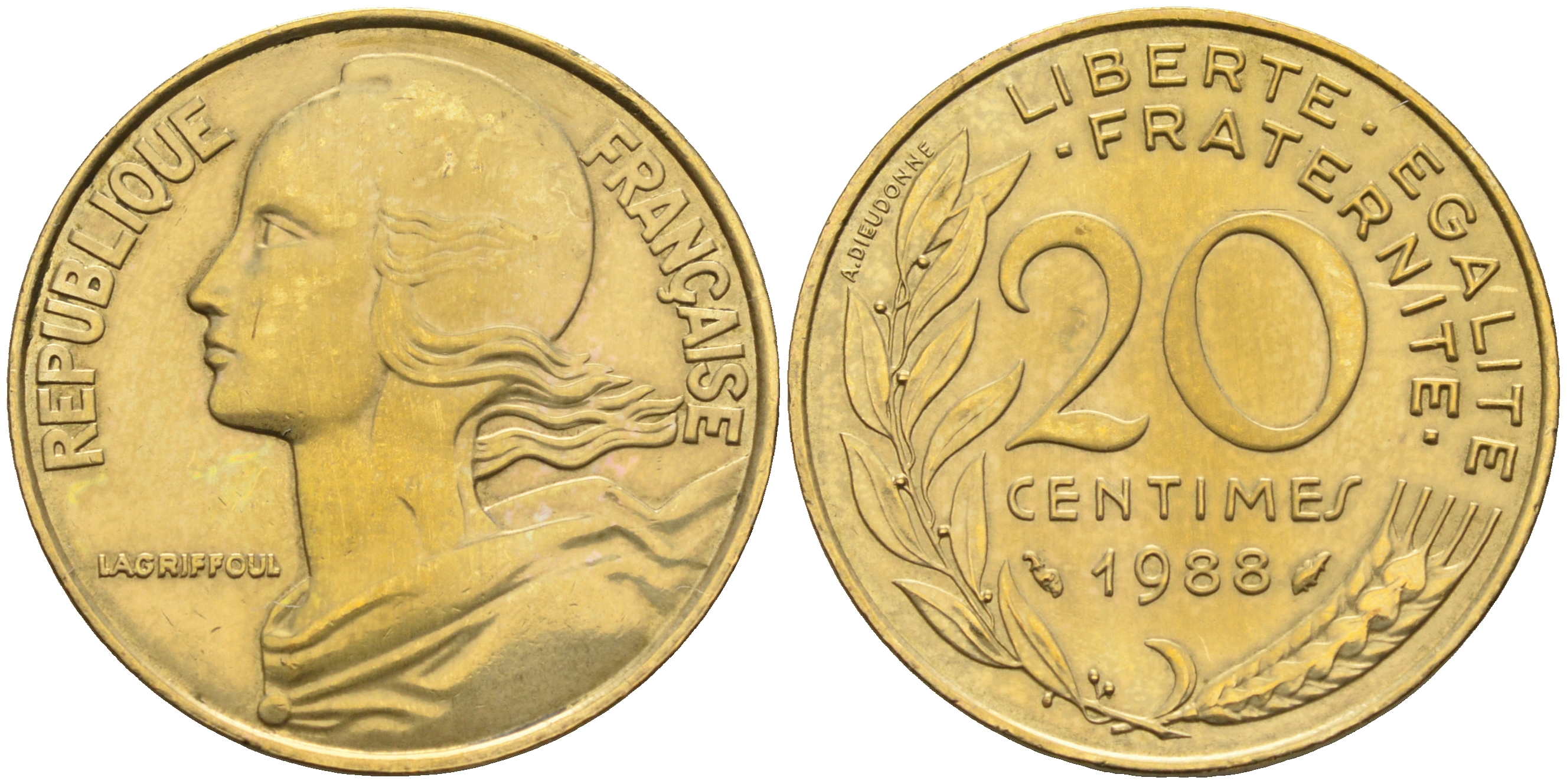 Франция 20 сантимов 1988 тип Marianne KM 930 медь алюминий никель    4177-131