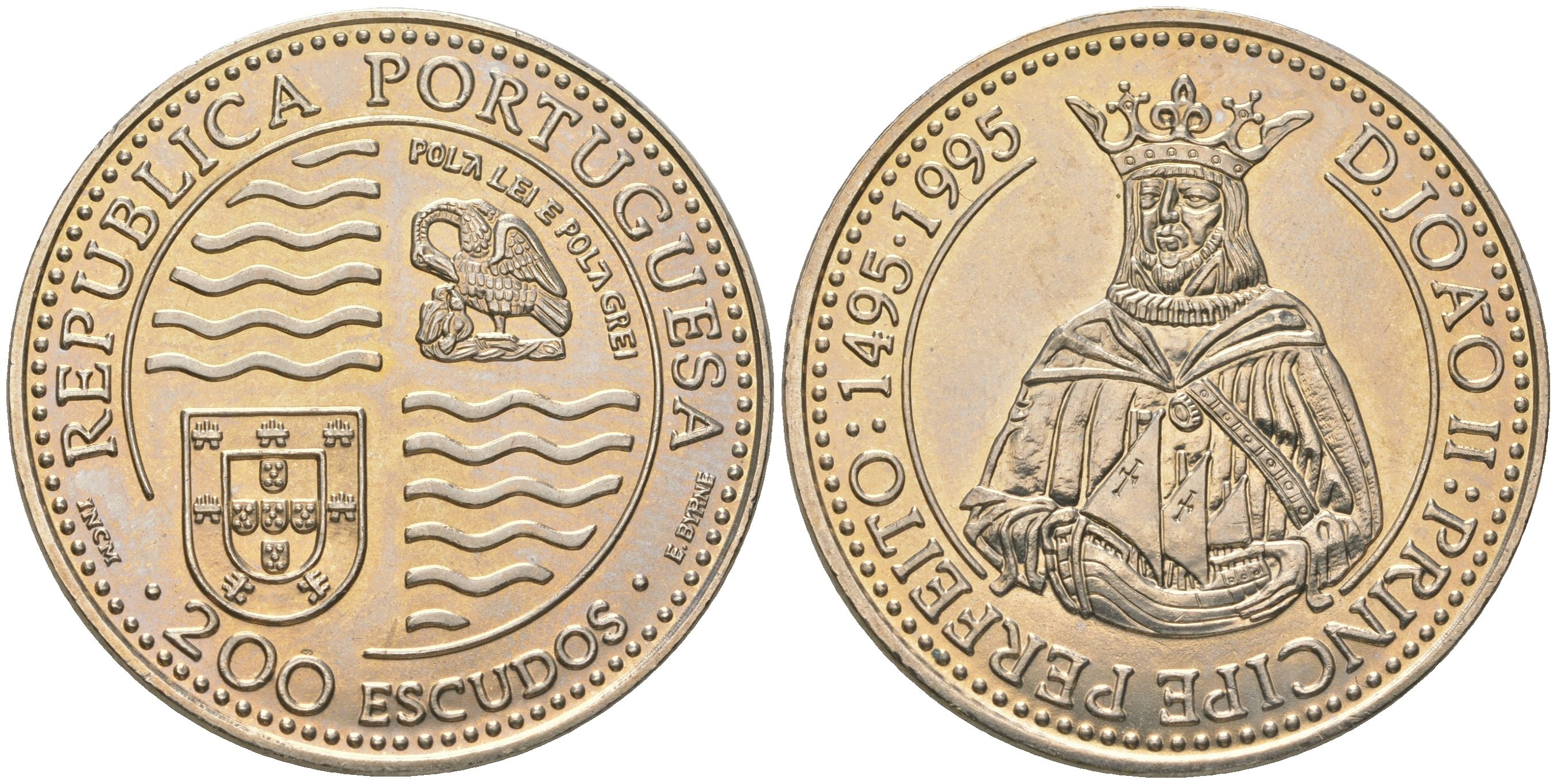 Португалия 200 эскудо 1995 500 лет со дня смерти короля Жуана II Совершенного KM 673 медно-никель UNC 74-713