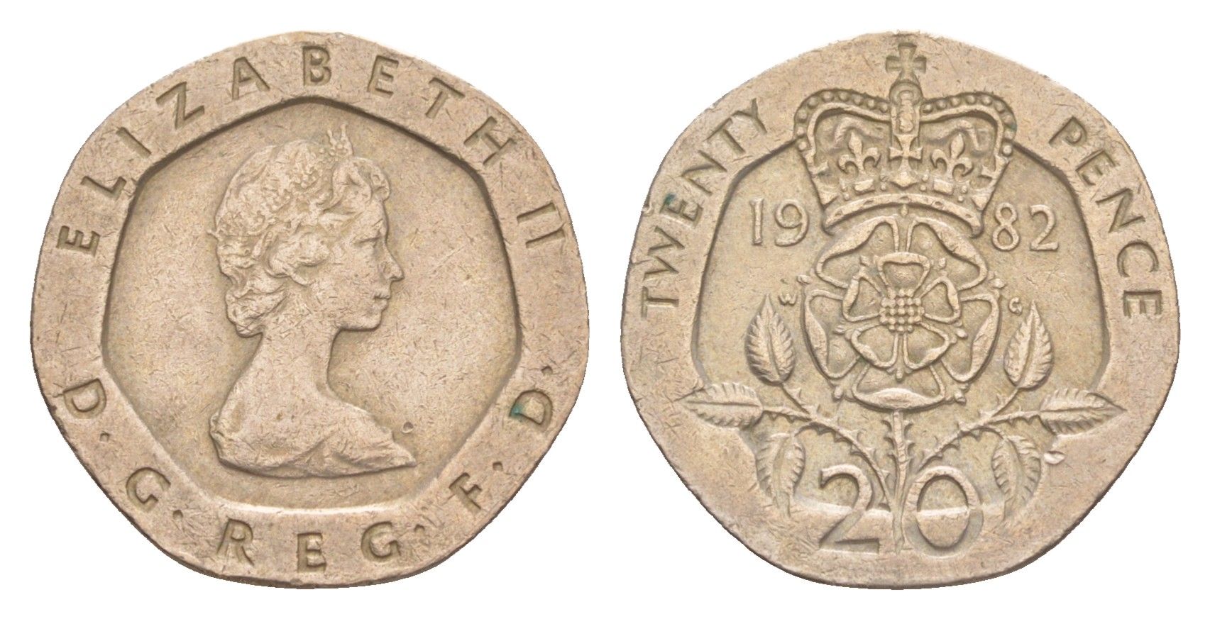 Великобритания 20 пенсов 1982 Елизавета II (1952-2022) KM 931, Spink 4230 (G1) медно-никель 4639-823