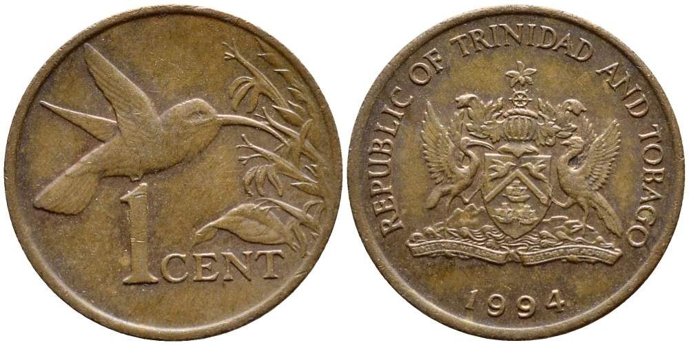 Тринидад и Тобаго 1 цент 1994 колибри KM 29 бронза 4396-1019