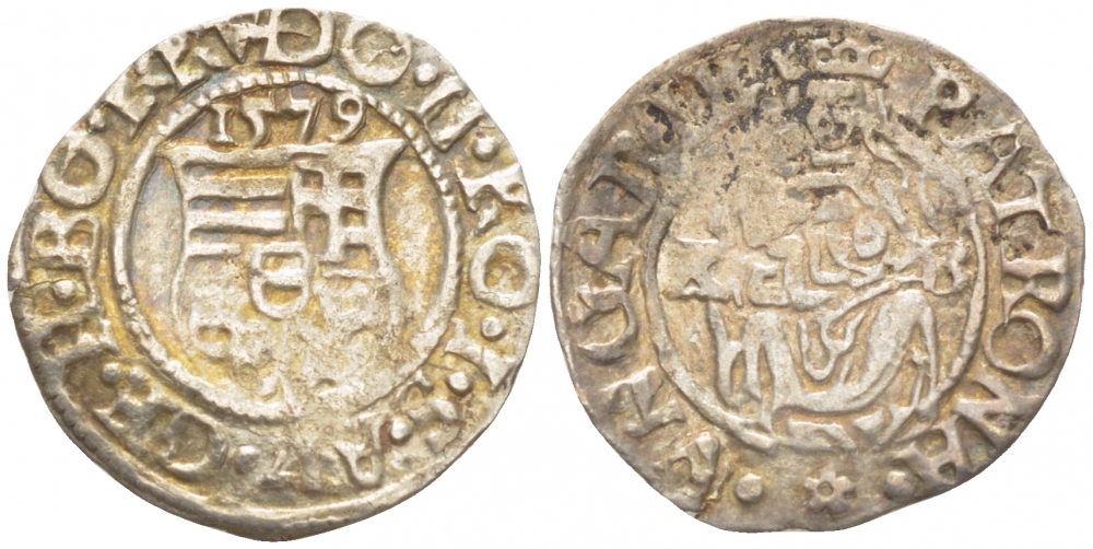 Венгрия 1 денар 1579 К-В, Рудольф II Габсбург (1576-1612), мадонна с младенцем серебро 413-2244