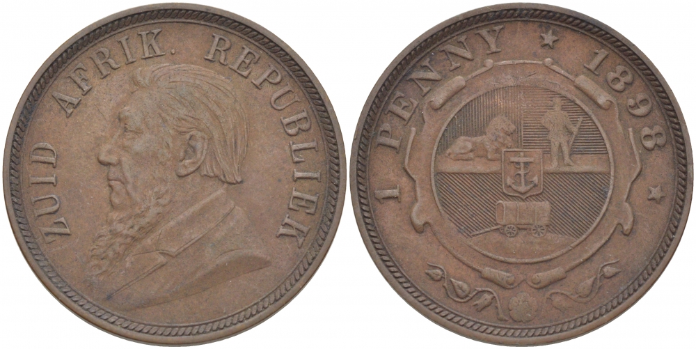 Южно-Африканская Республика, Трансвааль 1 пенни 1898 Пауль Крюгер KM 2 медь 180-926