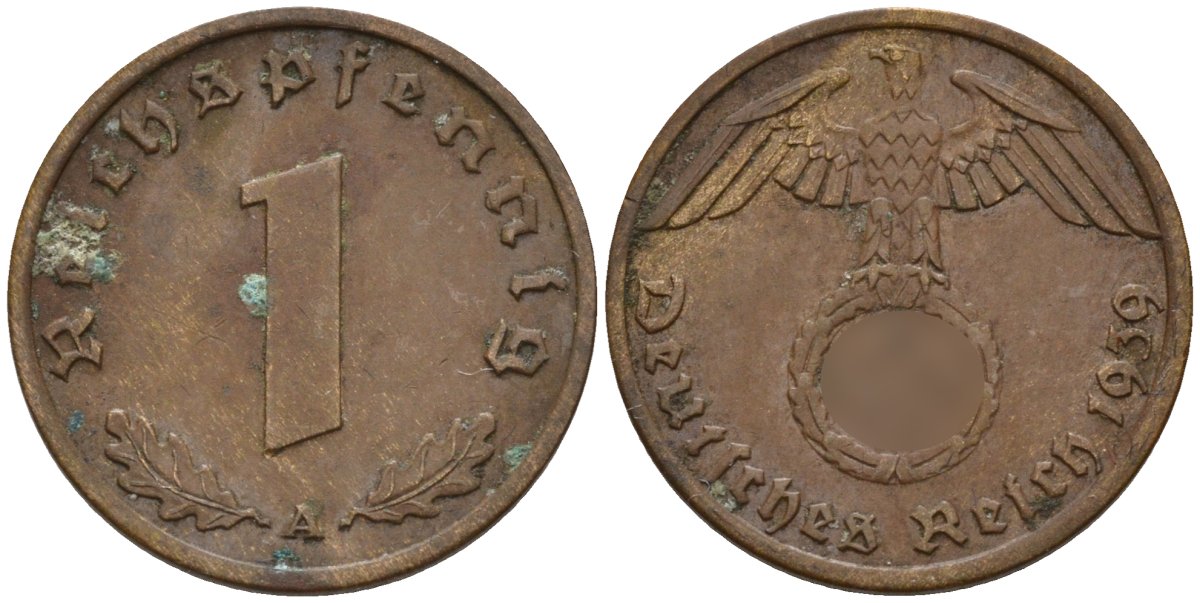 Германия 1 рейхспфенниг 1939 A KM 89, J. 361 бронза 4147-1162