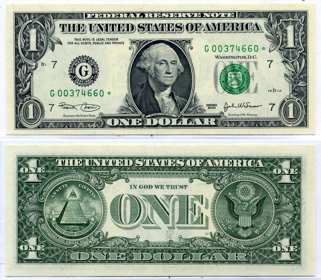 США 1 доллар 2003 Буква "G",Чикаго, штат Иллиноис Pick 515a бумага UNC (пресс) 8564-44-1-2