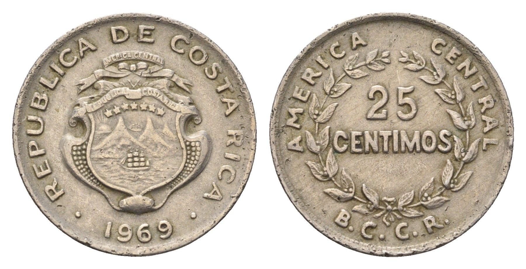 Коста-Рика 25 сентимо 1969 KM 188.1 медно-никель 4698-346