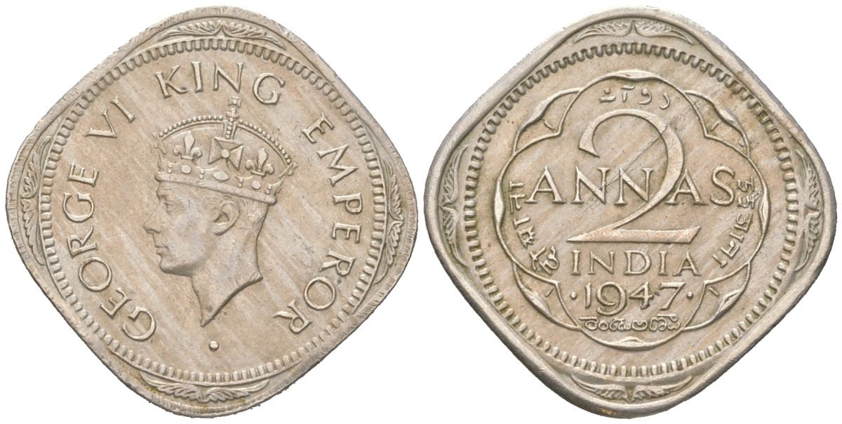 Британская Индия 2 анны 1947 Георг V (1910-1936) KM 542 медно-никель 4604-913