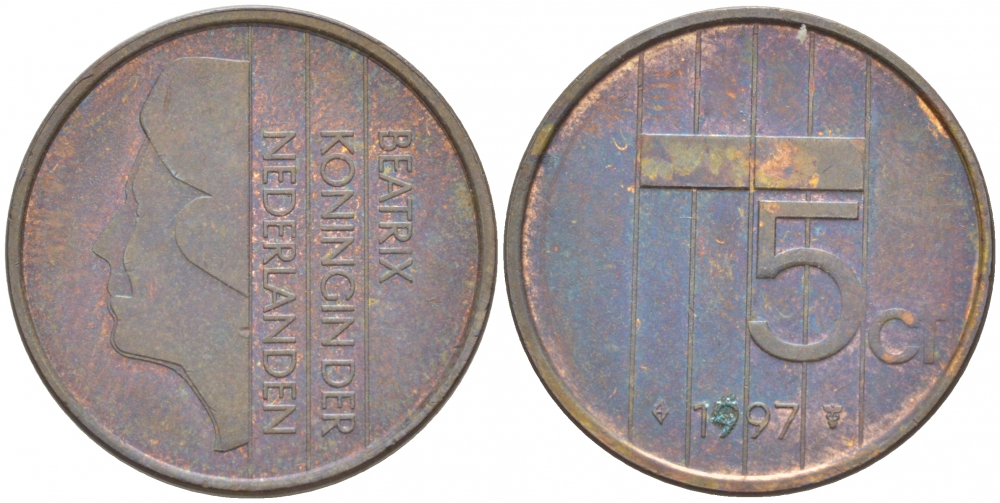 НИДЕРЛАНДЫ 5 ЦЕНТОВ 1997 БЕАТРИКС KM 202 бронза 4547-821