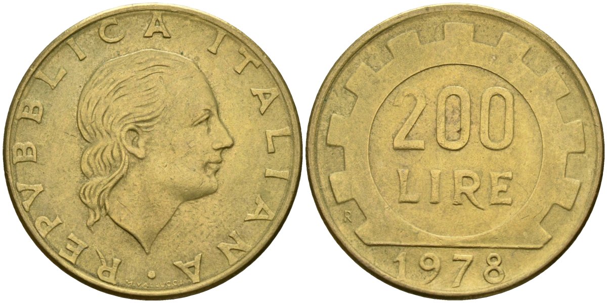 Италия 200 лир 1978 R, шестерня KM 105 алюминиевая бронза 4171-946