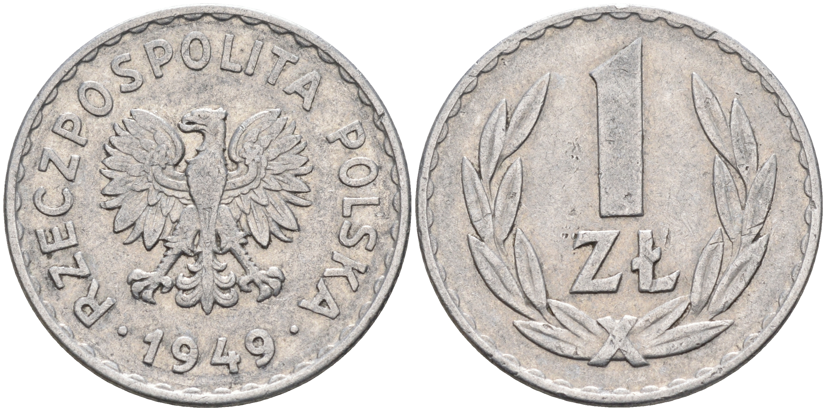 Польша 1 злотый 1949 год тип KM 45а алюминий  4595-222