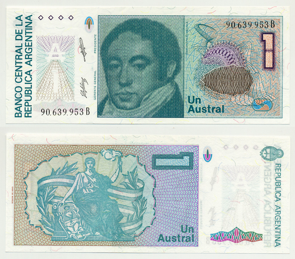 АРГЕНТИНА 1 АУСТРАЛЬ 1988 СЕРИЯ В 90639, БЕРНАРДИНО РИВАДАВИЯ Pick 323b бумага UNC (ПРЕСС) 7485-67-2
