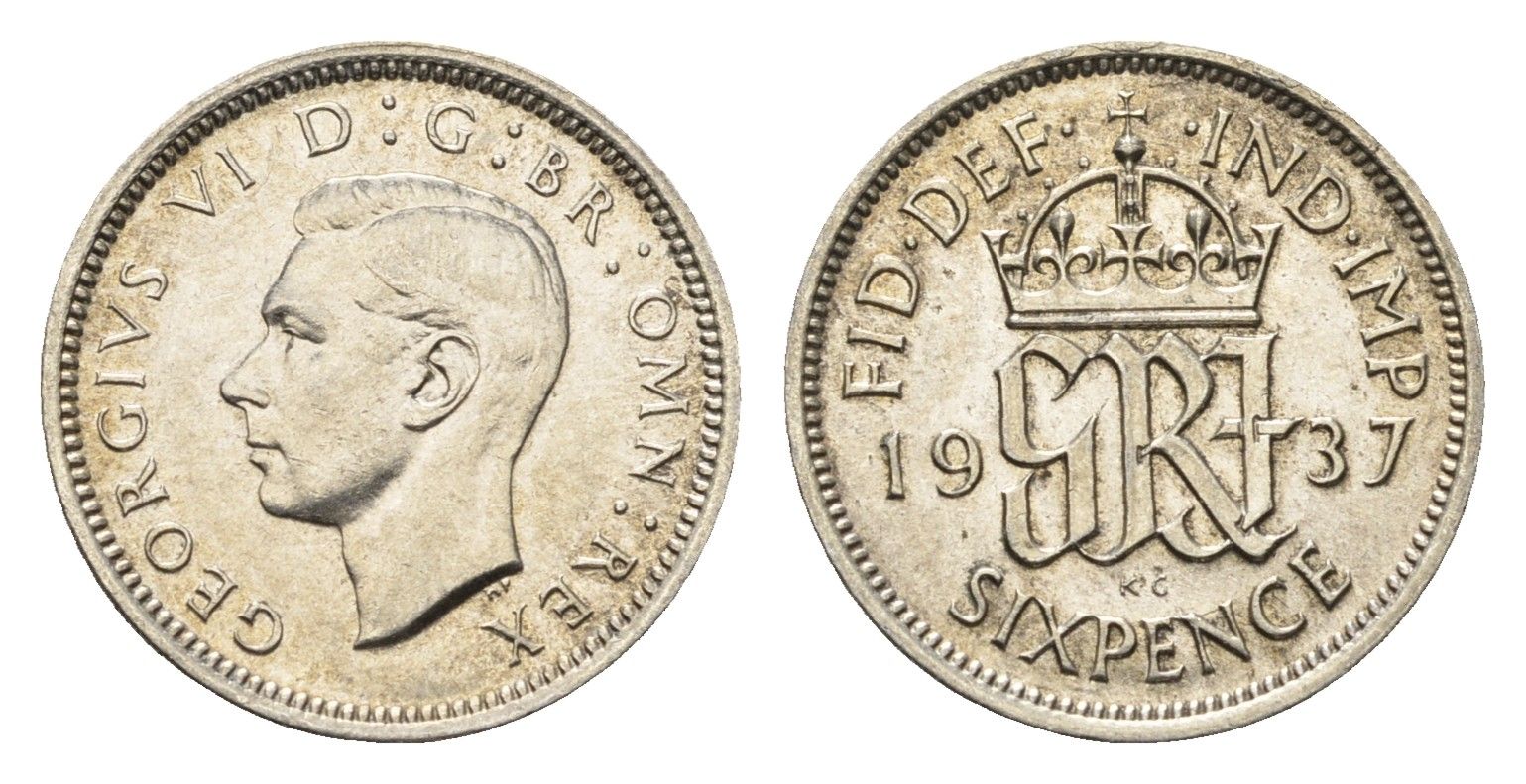 Великобритания 6 пенсов 1937 Георг VI (1936-1952) KM 852, Spink 4084 серебро aUNC 4690-763