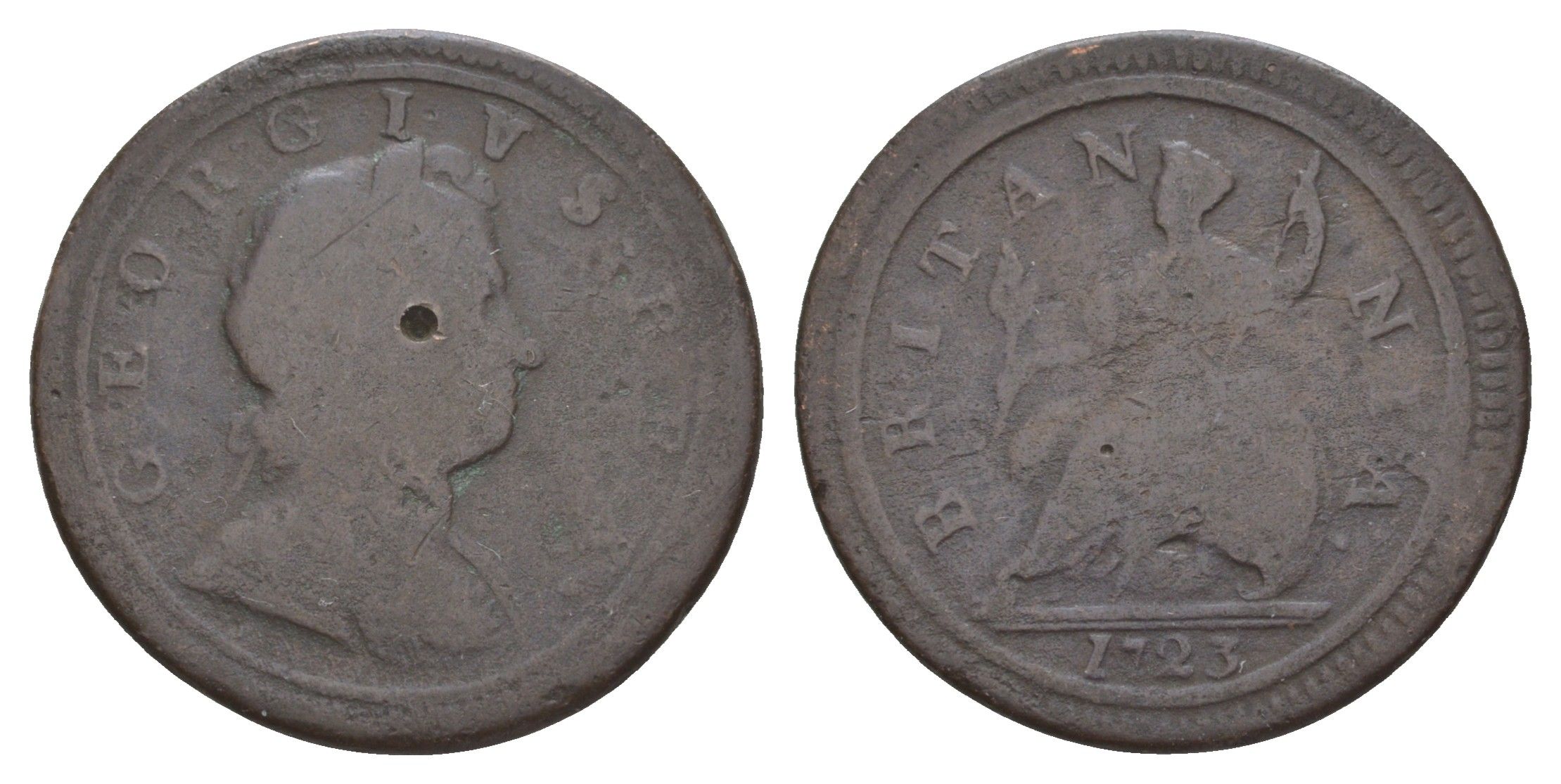 Великобритания 1/2 пенни 1723 Георг I (1714-1727) KM 557, Spink 3660 медь 1519-331