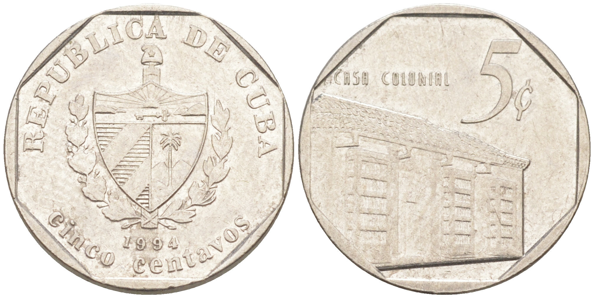 Куба 5 сентаво 1994 Casa Colonial KM 575.1 сталь плакированная никелем 63-314