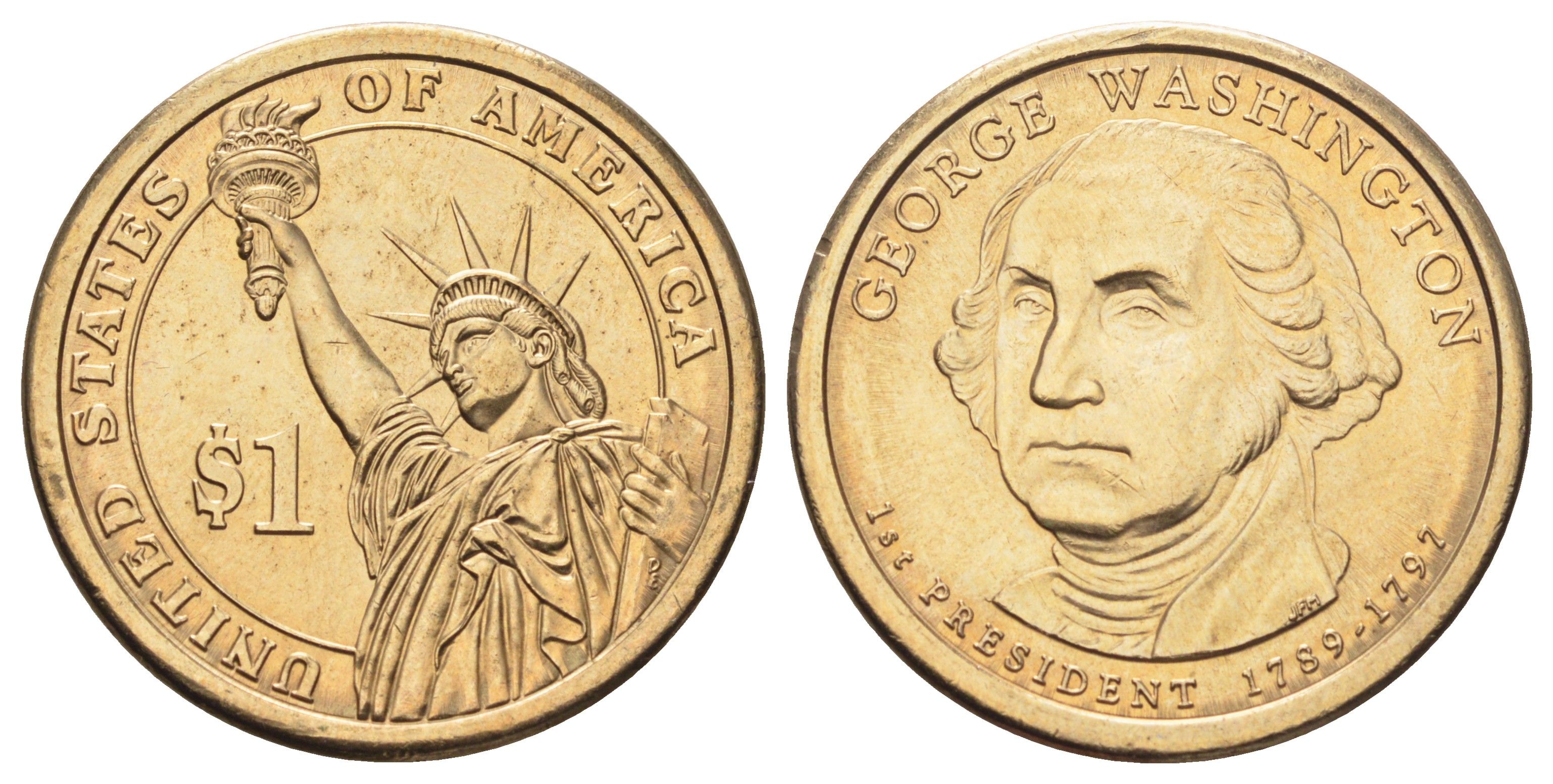 США 1 доллар 2007 Президент США - Джордж Вашингтон (1789-1797) KM 401 медь с марганцево-латунным покрытием UNC 4699-854
