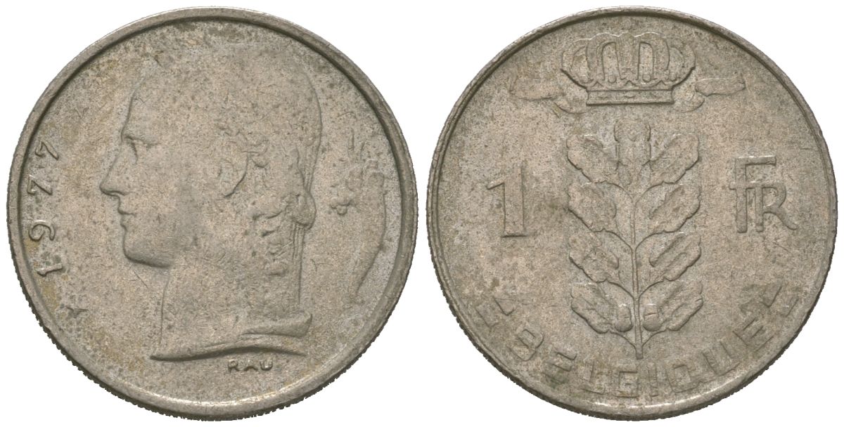 Бельгия 1 франк 1977 Belgique, Бодуэн I (1951-1993) KM 142 медно-никель 4621-364