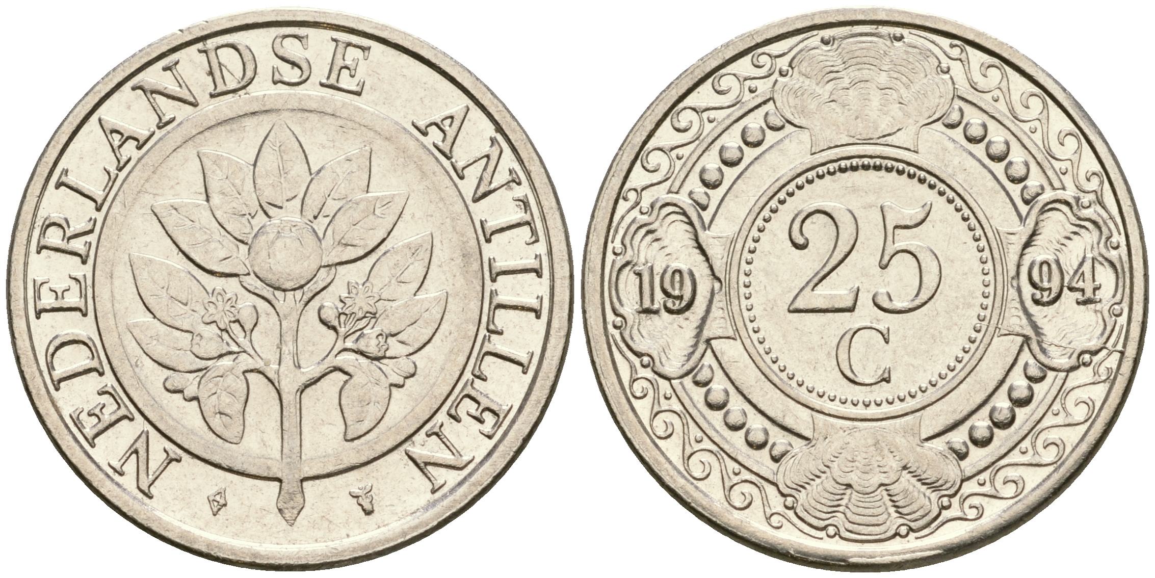 Нидерландские Антилы 25 центов 1994 Беатрикс (1980-2013) KM 35 сталь плакированная никелем 4364-1831