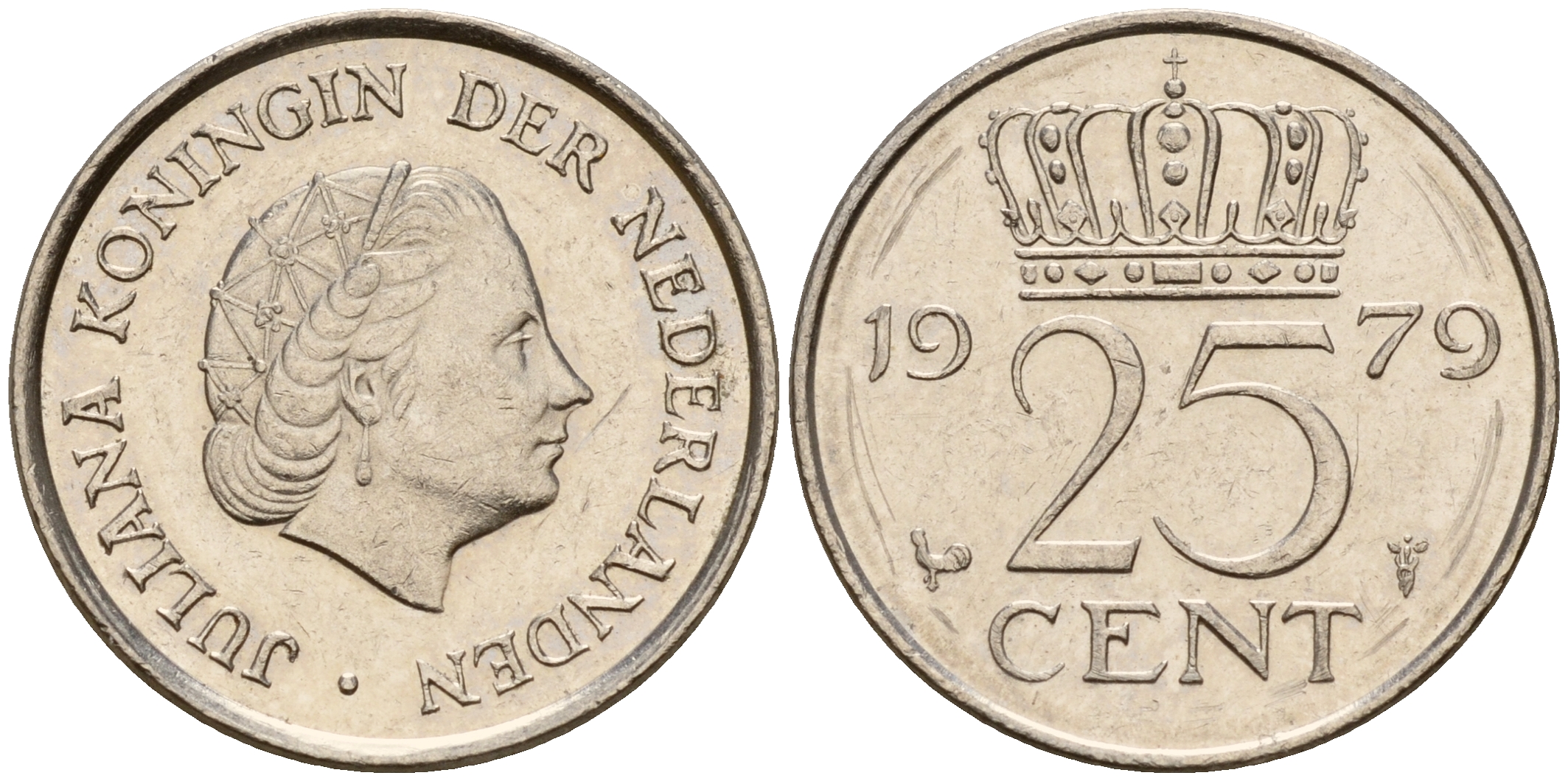 Нидерланды 25 центов 1979 Юлиана (1949-1980) KM 183 никель    4598-533