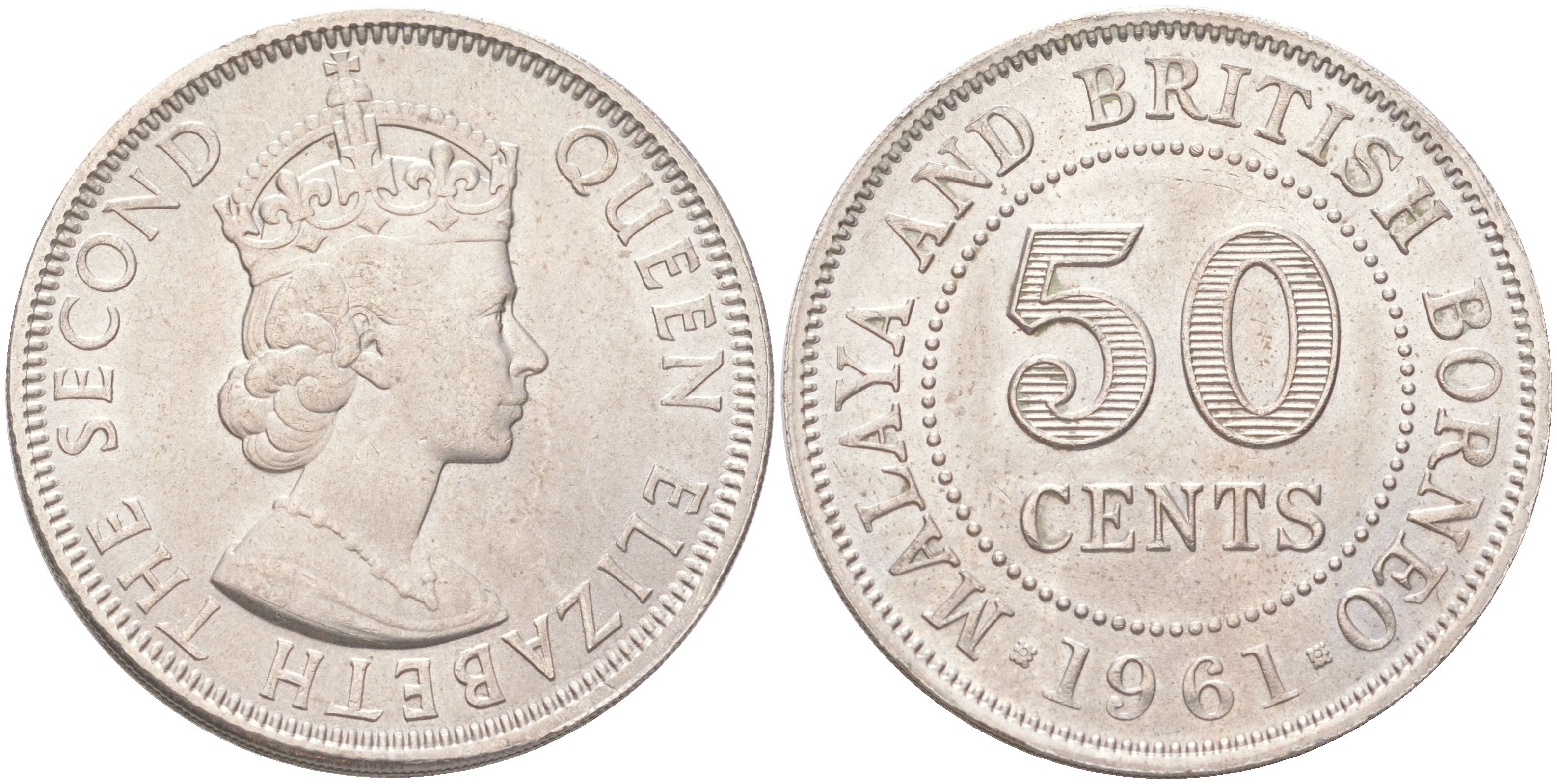 Малайя и Британское Борнео 50 центов 1961 KM 4 медно-никель aUNC 4620-1053