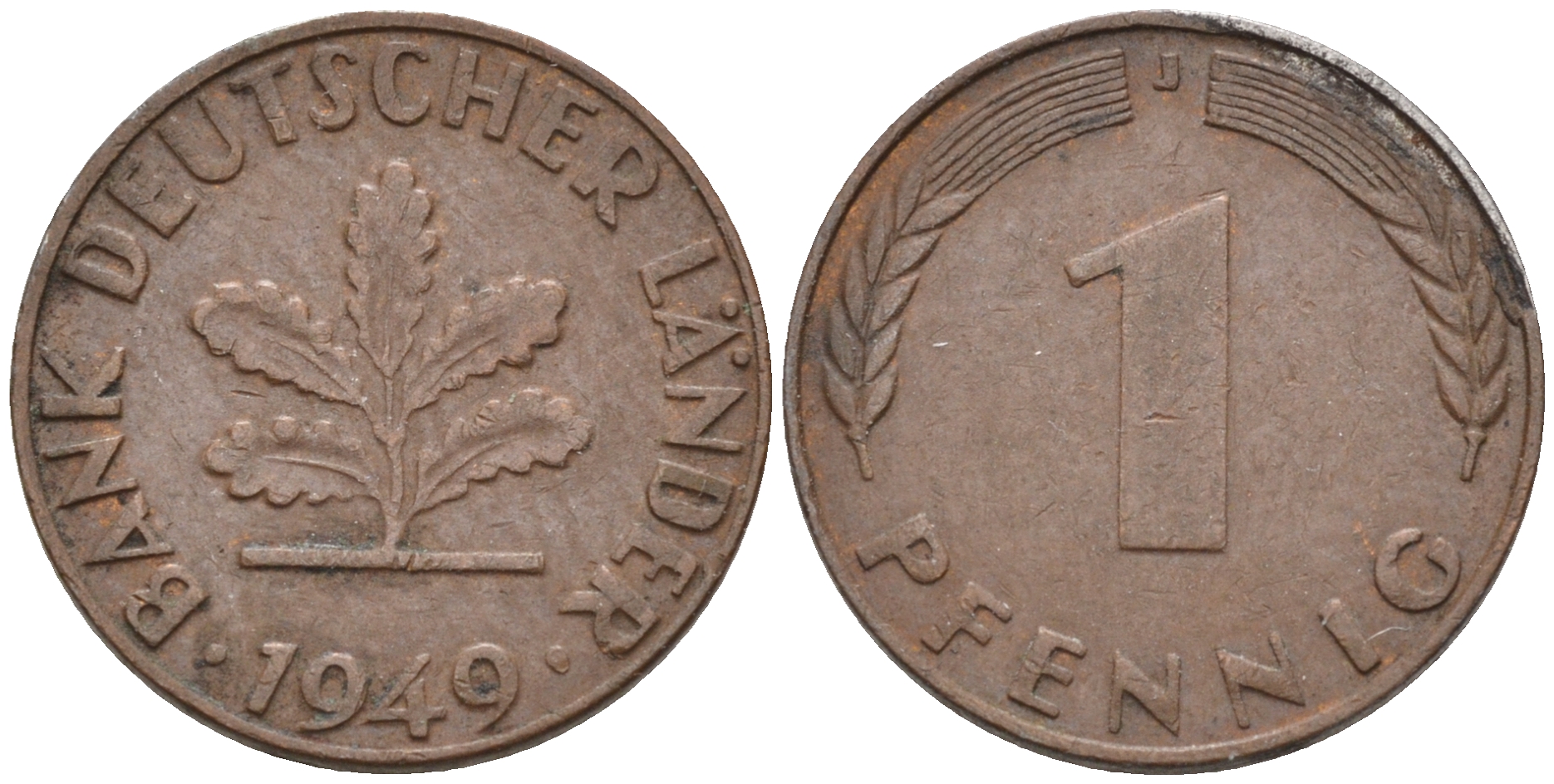 ФРГ 1 пфенниг 1949 J KM A101, J. 376 сталь плакированная бронзой    4594-1269