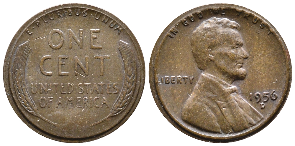 США 1 ЦЕНТ 1956 D ЛИНКОЛЬН KM A132 медь цинк 4364-734