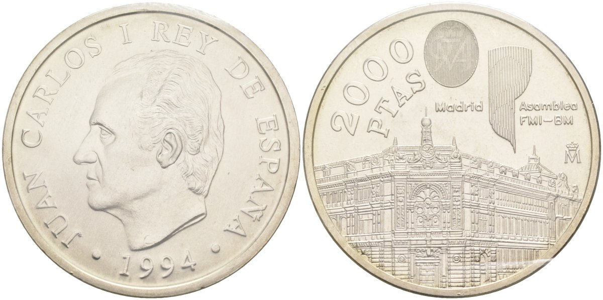 Испания 2000 песет 1994 Ассамблея Всемирного банка и МВФ в Мадриде, в банковской запайке KM 937 серебро UNC 1518-1413
