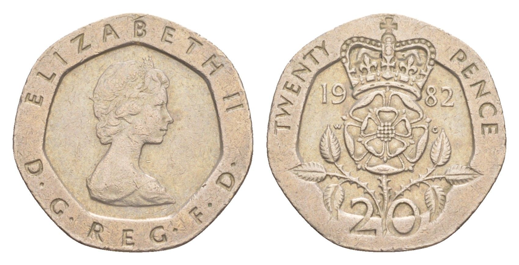 Великобритания 20 пенсов 1982 Елизавета II (1952-2022) KM 931, Spink 4230 (G1) медно-никель 4639-829