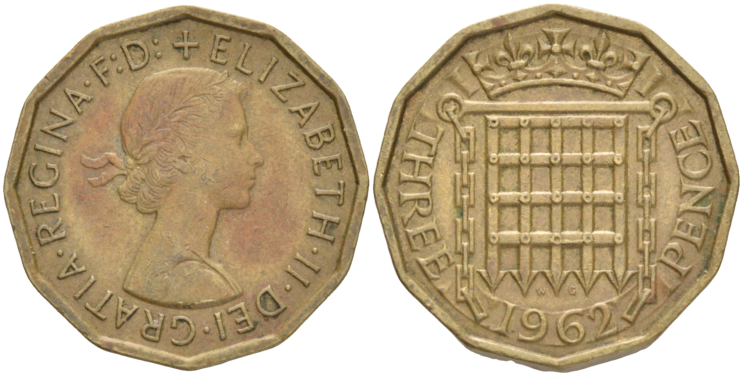 Великобритания 3 пенса 1962 Елизавета II (1952-2022) KM 900, Spink 4153 никель латунь 4556-512