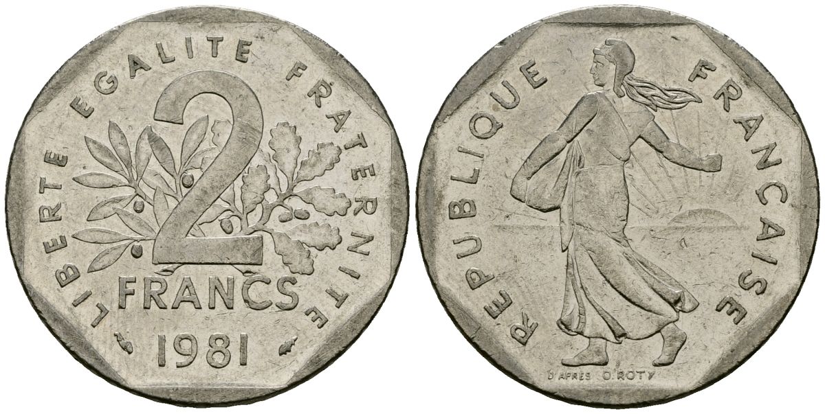 Франция 2 франка 1981 сеятель KM 942.1 никель 4120-422