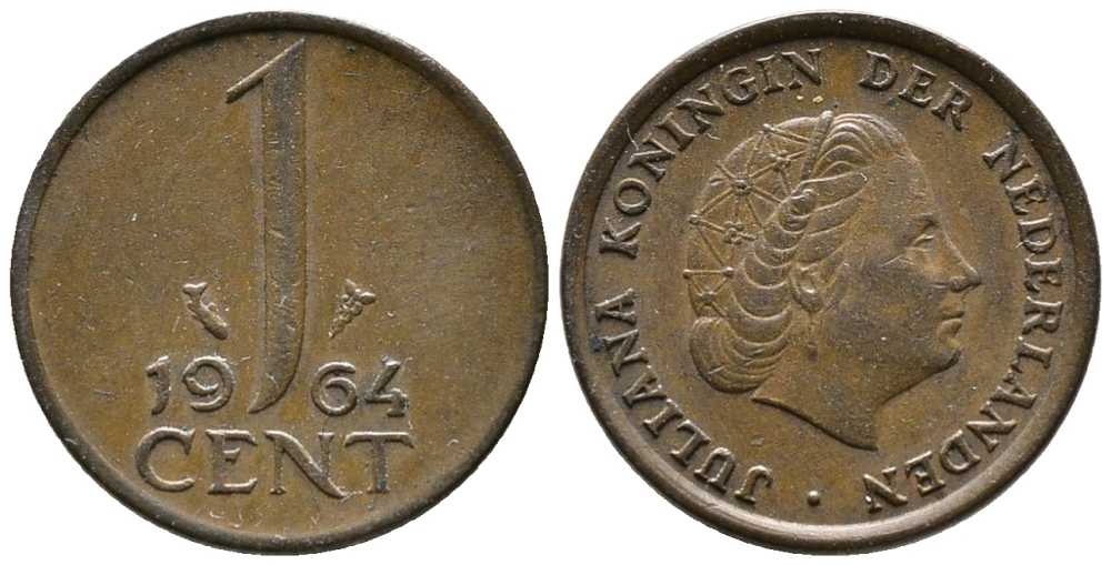 Нидерланды 1 цент 1964 Юлиана (1949-1980) KM 180 бронза 39-1261