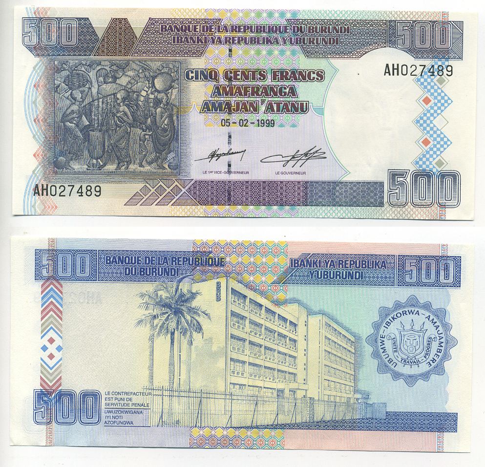 БУРУНДИ 500 ФРАНКОВ 1999 Pick 38c бумага UNC (ПРЕСС) 6278-24-4-1