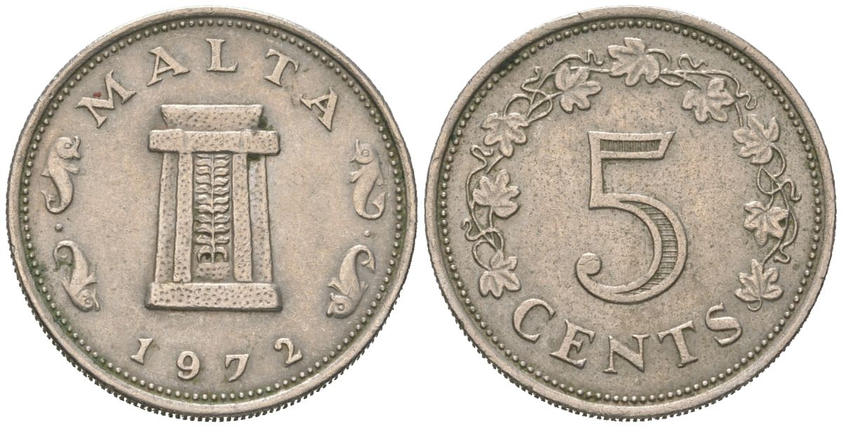 Мальта 5 центов 1972 KM 10 медно-никель 183-1146