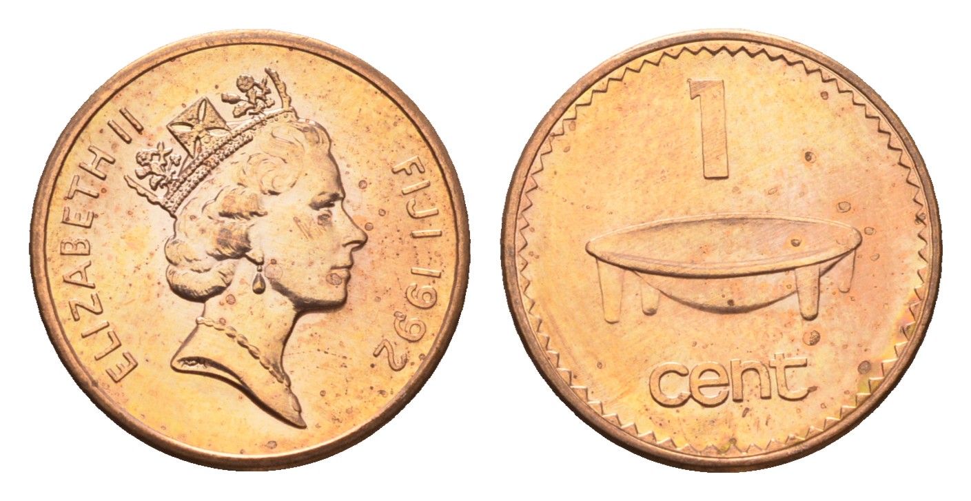 Фиджи 1 цент 1992 KM 49a цинк плакированный медью UNC 4627-651